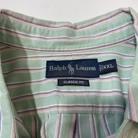 VTG 90s Ralph Lauren Men’s XXL Yarmouth Oxford Striped Button Down Shirt 2XL - Picture 7 of 8